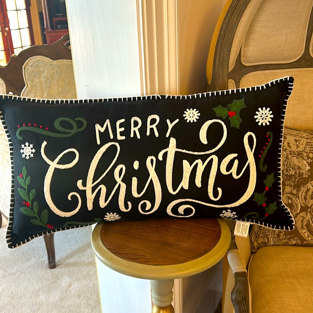 NWT Merry Christmas Black Mufti 26” Decorative Pillow